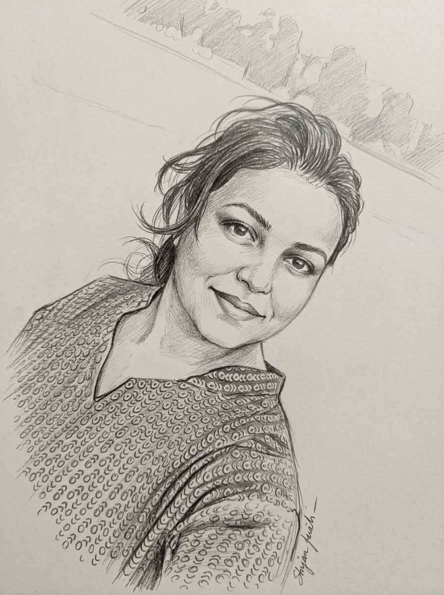 Art portrait of Dr. Smita Shilavat, founder of Rezell Candles